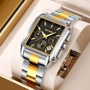 SKMEI 2339 Square Watch for Men Business Stainless Dress Fashion Chronograph Waterproof Luxury Analog Simple Fathers Dad Gifts Gold Black Wrist Watches image