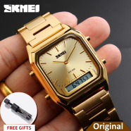 SKMEI Alloy Case Waterproof Luminous Classic Quartz Digital Dual Display Watch image