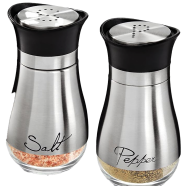 Salt and Pepper Shakers Set - Grade Stainless Steel with Glass Bottom image