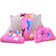 Sea Animal Baby Bed With Mosquito Net and Pillow Pink image