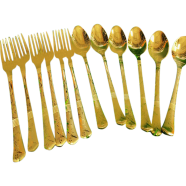 Set of 12, Gold Plated Stainless Steel Dinner Forks and Spoons, Heavy-Duty Forks (7 Inch) and Spoons (7 Inch) Cutlery Set- Gold image
