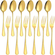 Set of 12 Gold Plated Stainless Steel Heavy-Duty Forks (6 Inch) and Spoons (6 Inch) Cutlery Set image