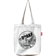 Sevendays Dhaka Line (Black Print Round) White Canvas Tote Bag with Inside Pocket image
