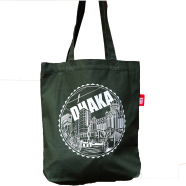 Sevendays Dhaka Line (White Print Round) Olive Canvas Tote Bag With Inside Pocket image
