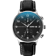 Skmei 9301 Luxury Leather Strap Waterproof Date Watch image