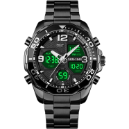 Skmei Black Stainless Steel Dual Time Sport Watch For Men - Black - 1649