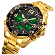 Skmei Golden Stainless Steel Dual Time Sport Watch For Men - Golden - 1649