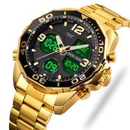 Skmei Golden Stainless Steel Dual Time Sport Watch For Men - Golden image