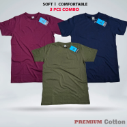 Smug Premium Cotton Solid T Shirt Combo Navy Olive Maroon image