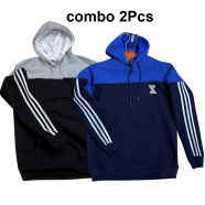 Smug Premium Full Sleeve Fleece Hoodie Combo Grey And Navy Combo 2 Pcs image