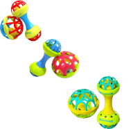 Soft Glue Dumbbell and Ball, Baby Hand Teether Set with Jhunjhuni - 2 pcs image