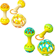 Soft Glue Dumbbell and Ball Baby Set Hand Teether with Jhunjhuni - 3 pcs image