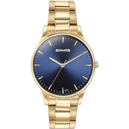 Sonata Quartz Analog Blue Dial Golden Stainless Steel Strap Watch For Men image