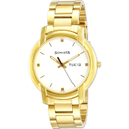 Sonata Quartz Analog With Day And Date White Dial Stainless Steel Strap Watch For Men image