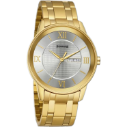 Sonata Utsav Quartz Analog With Day And Date Champagne Dial Gold Stainless Steel Strap Watch For Men image
