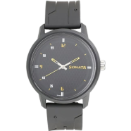 Sonata Volt Quartz Analog Black Dial Black Plastic Strap Watch For Men image