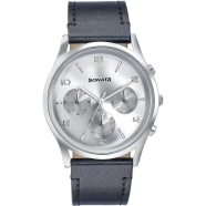 Sonata Wedding Edit Quartz Multifunction Silver Dial Leather Strap Watch For Men image