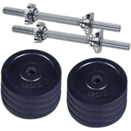 Sports House Combo Pack Of Eight Pcs Dumbbell Set Along Two Sticks - 10Kg - Black And Silver image