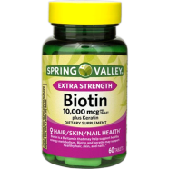 Spring Valley Extra Strength Biotin Plus Keratin 10,000mcg 60 Tablets image
