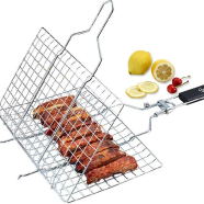 Stainless Steel BBQ Grill Basket - Portable Locking Grilling Rack for Fish, Vegetables and Meat image