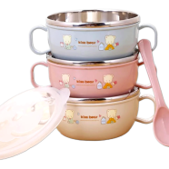 Stainless Steel Baby Bowl Set – Insulated, Cartoon Design, Lid and Spoon