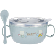 Stainless Steel Baby Feeding Bowl Set – Insulated, Double-Layered, Cartoon Design, With Lid and Spoon | Easy to Clean Tableware For Kids 1 Pcs image
