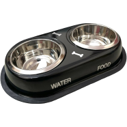 Stainless Steel Double Diner Dog and Cat Food Bowls With Anti Slip Mat 1 Pcs image