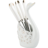 Stainless Steel Fruit Fork, Creative Ceramic Cygnus Cutlery Set, for Household Salad Forks, Dessert Forks Silverware Set (Color : 6 forks Plus White swan) (6 Forks Plus white Swan) icon