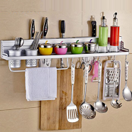 Stainless Steel Wall Mounted Kitchen Rack – Space-Saving Storage Organizer for Utensils and Bottles image