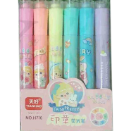 Stamp Highlighters 2-in-1 Pastel Color Marker Pen Cute Stationery Cartoon Highlighters Pack Of 6 Pens For Kids image
