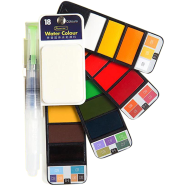 Superior Solid Water colour Cake pigmented 18 Color Set With Water Brush Pen Foldable Travel Watercolor Painting