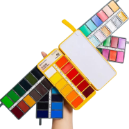 Superior Water Colour Cake paints 60 Foldable solid and Pigmented colors with brush for professional