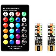 T10 5W5 RGB LED Parking With Memory Function For Car And Motorcycle Bulb Remote Control COB Lamp Car Interior Lighting Reading Wedge Dome License Plate Light 12V image