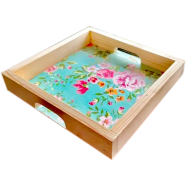 Tea Time with Floral Wooden Tea Tray - Crafted from pinewood plywood and laminated for a durable and stylish serving accessory. image