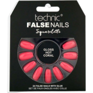 Technic Squareletto 24 False Nails With Glue - Gloss Hot Coral image