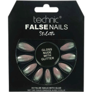 Technic Stiletto 24 False Nails With Glue - Gloss Nude With Glitter image