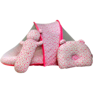 Teddy Bear Baby Bedding Set with Mosquito Net And Pillow Pink, 5-Piece Cozy Set image