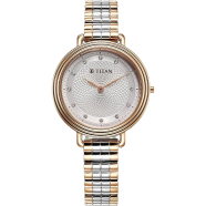 Titan Aura Quartz Analog White Mother Of Pearl Dial Rose Gold and Silver Stainless Steel Strap Watch for Women - 95241KM01 image