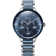 Titan Ceramic Fusion Quartz Multifunction Blue Dial With Two Toned Color Stainless Steel Strap Watch For Men - 90148KD04 image