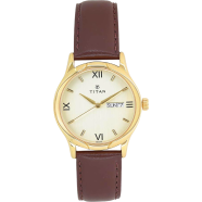 Titan Champagne Dial Leather Strap Watch - 1672WL01 image