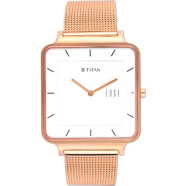 Titan Edge Quad Quartz Analog White Dial With Rose Gold Stainless Steel Strap Watch For Men image