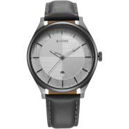 Titan Neo Economy Quartz Analog with Date Silver Dial Grey Leather Strap Watch For Men  - 1802QL01 image