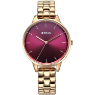 Titan Neo Quartz Analog Maroon Dial Rose Gold Metal Strap Watch For Women image