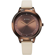Titan Razzle Dazzle Quartz Analog Brown Dial Leather Strap Watch For Women - 2764QL01 image