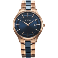 Titan Slim Ceramic Fusion Quartz Analog with Date Blue Dial Stainless Steel Strap Watch For Men - 90142KD03 image
