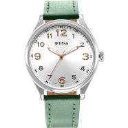 Titan Urban Analog Silver White Dial Leather Strap Watch For Men image