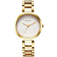 Titan Workwear Quartz Analog White Dial Golden Stainless Steel Strap Watch for Women - 2480YM03 image