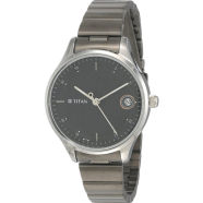 Titan Workwear Quartz Analog With Date Black Dial Grey Stainless Steel Strap Watch For Women image