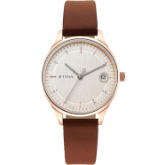 Titan Workwear Silver Dial Brown Leather Strap Watch - 2649WL01 image
