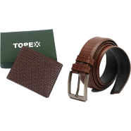 Topex Top Quality Cow Genuine Leather Belt and Wallet COMBO image